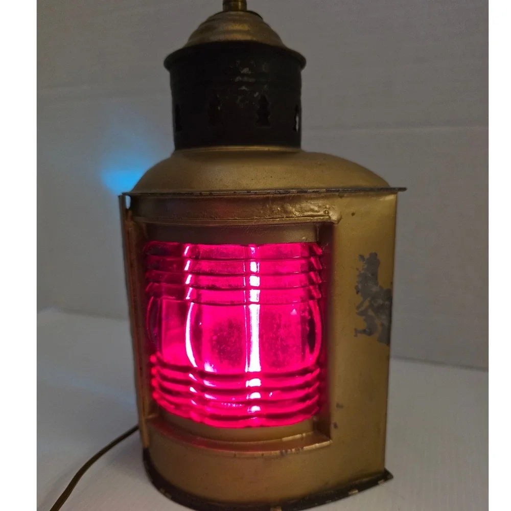 Antique Triplex Nautical‎ Bow Lantern Red Blue Fresnel 1913 Patent Electric